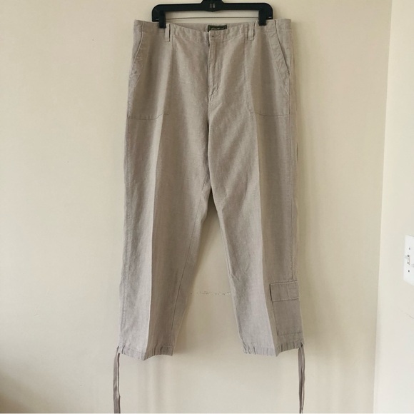 Eddie Bauer 100% Linen Khaki Cargo Pants Size 16 Tall - Picture 1 of 9
